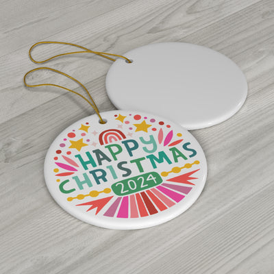 Happy Christmas Ceramic Ornament | Multi-Color