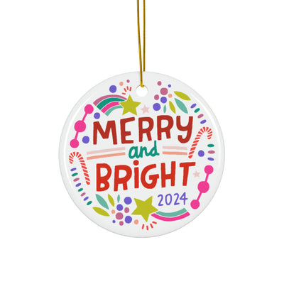 Merry and Bright Ceramic Ornament | Multi-Color