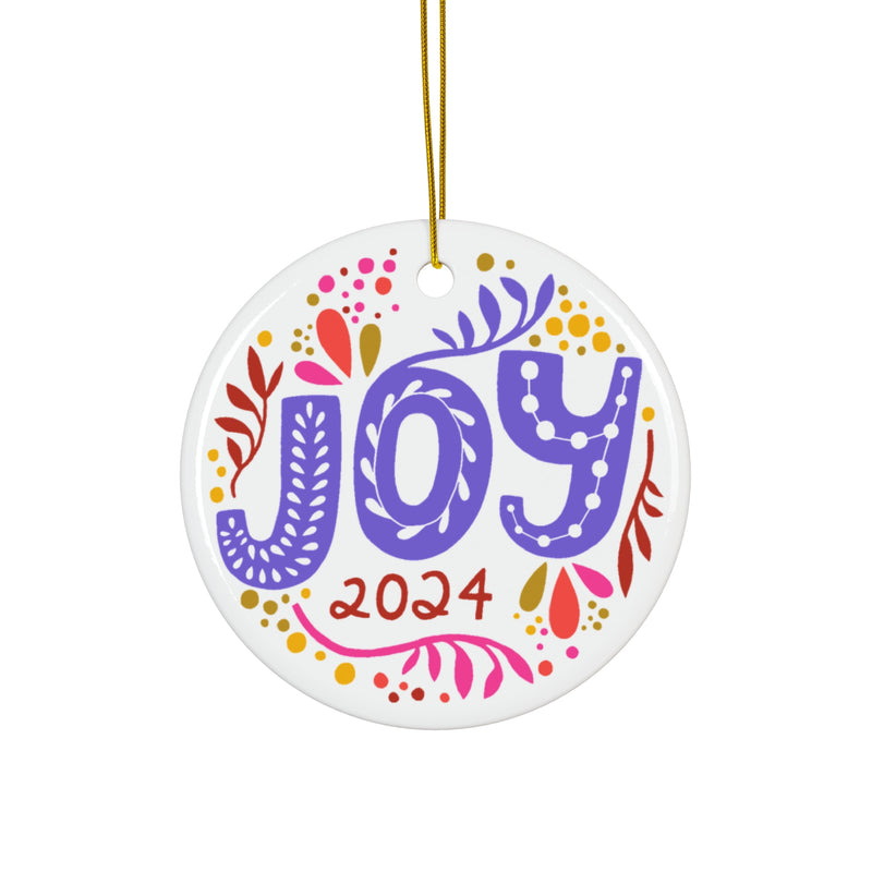 Joy Ceramic Ornament | Purple and Red