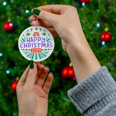 Happy Christmas Ceramic Ornament | Purple and Green