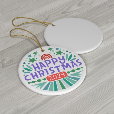 Happy Christmas Ceramic Ornament | Purple and Green