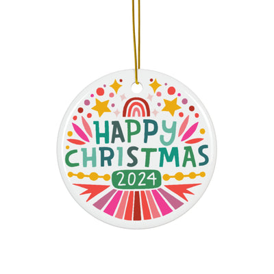 Happy Christmas Ceramic Ornament | Multi-Color