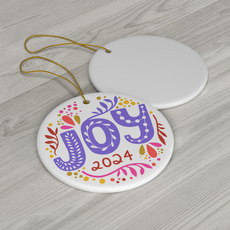 Joy Ceramic Ornament | Purple and Red