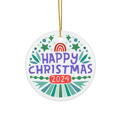 Happy Christmas Ceramic Ornament | Purple and Green