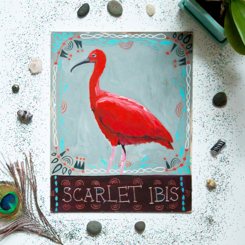 Animal Totem original painting - Scarlet Ibis