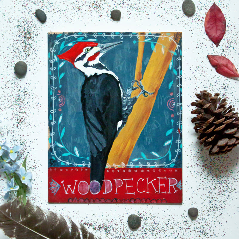 Animal Totem original painting - Woodpecker